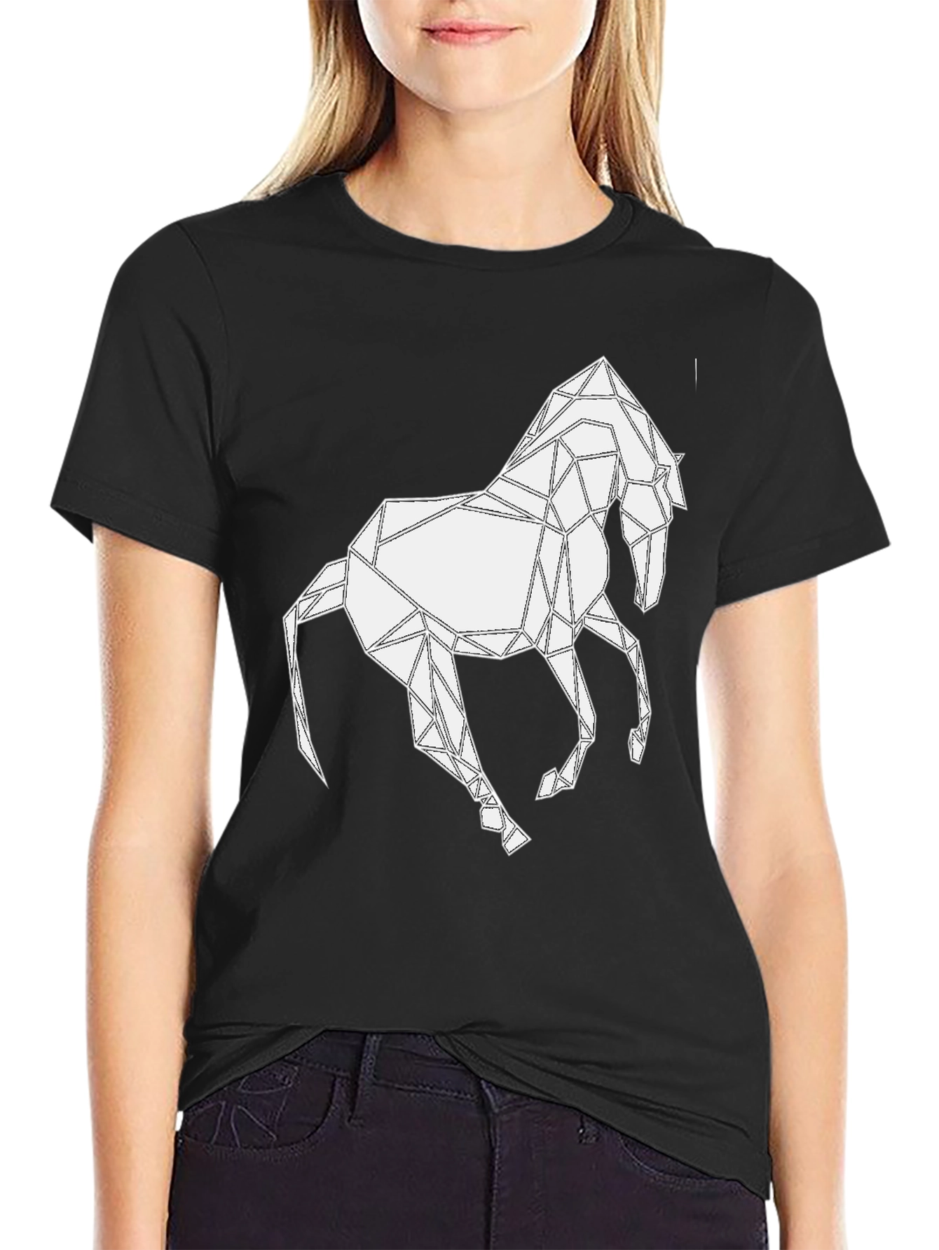 Camiseta Negra con Diseño de Caballo Geométrico