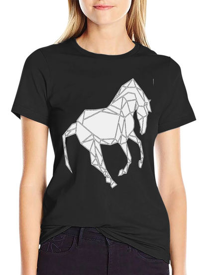 Camiseta Negra con Diseño de Caballo Geométrico