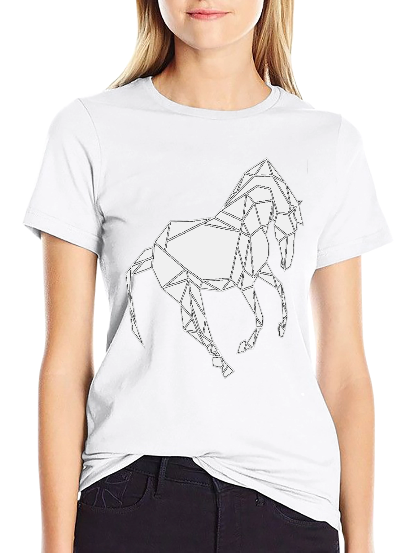 Camiseta Negra con Diseño de Caballo Geométrico