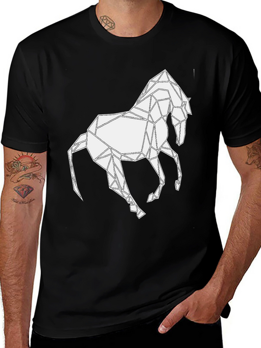 Camiseta Negra con Diseño de Caballo Geométrico