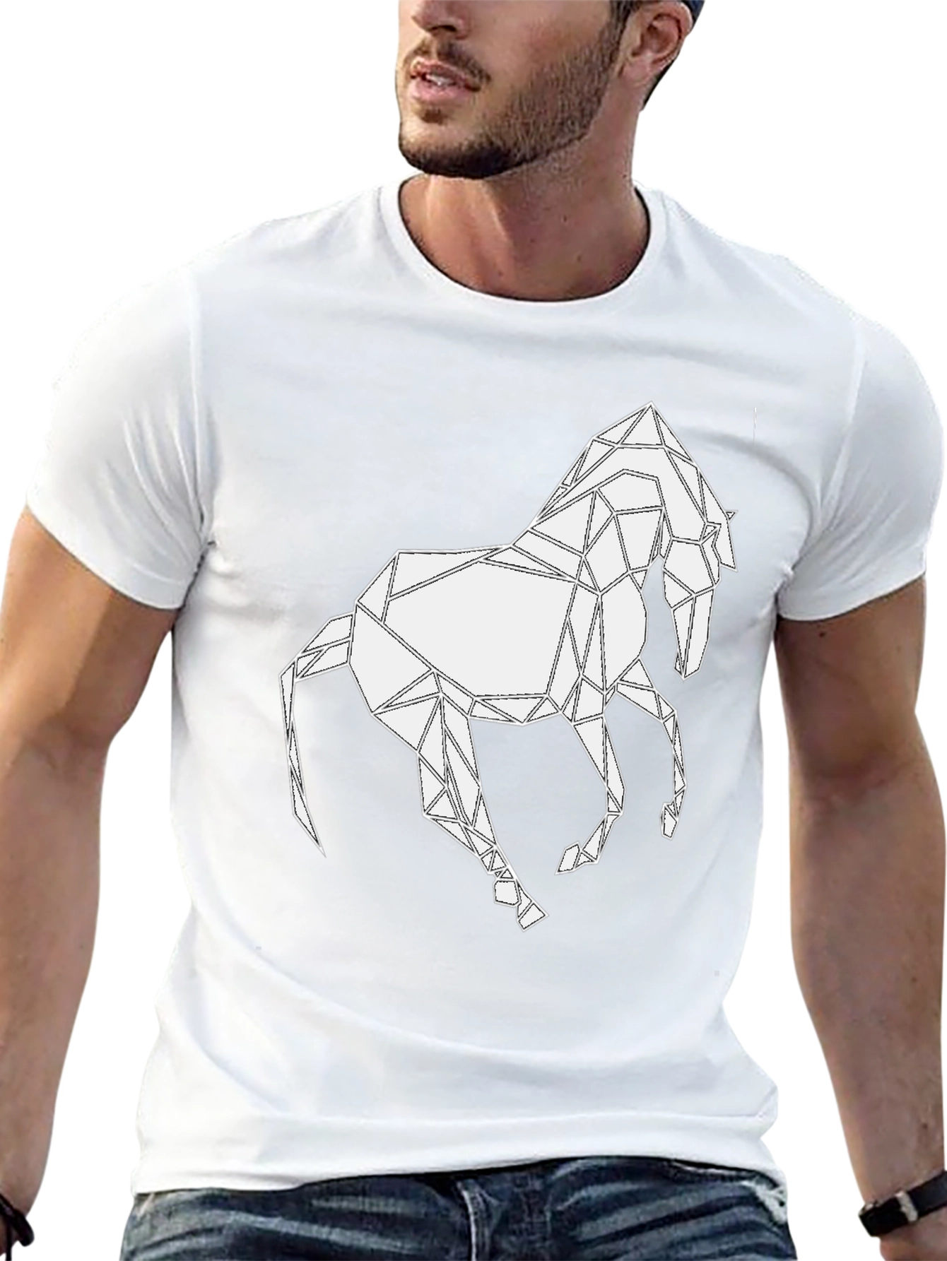 Camiseta Negra con Diseño de Caballo Geométrico