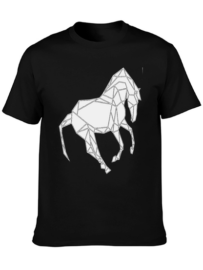 Camiseta Negra con Diseño de Caballo Geométrico