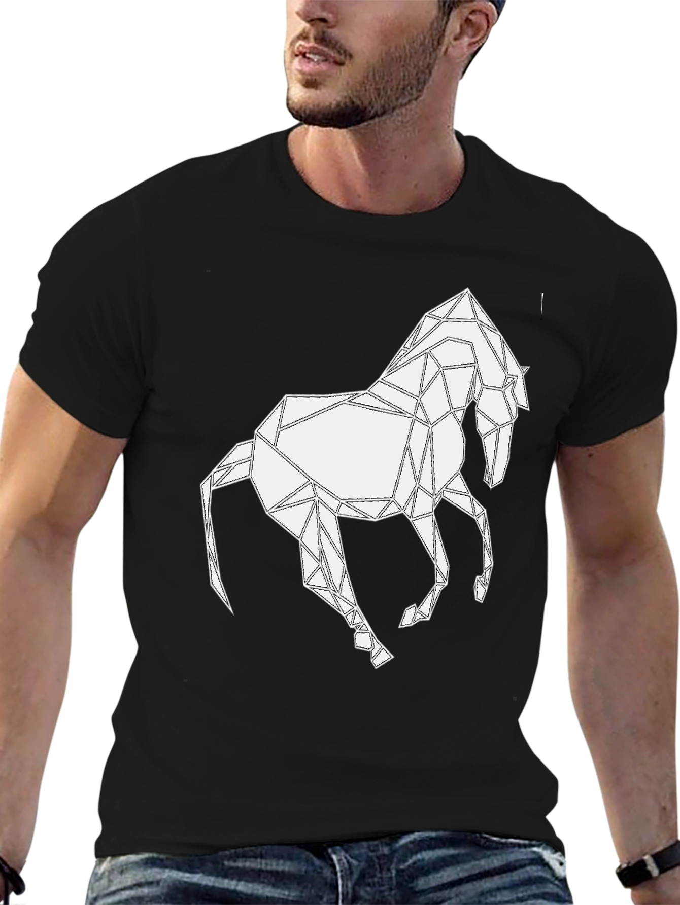 Camiseta Negra con Diseño de Caballo Geométrico