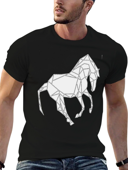 Camiseta Negra con Diseño de Caballo Geométrico