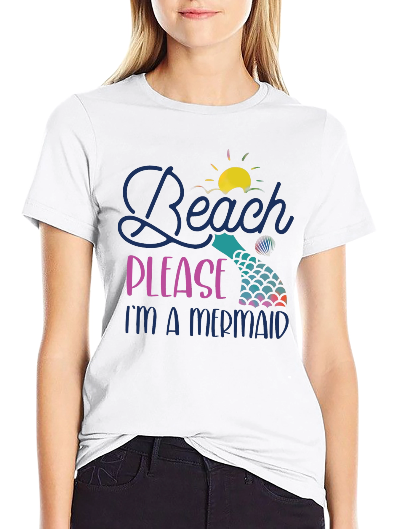 Camiseta Negra Beach Please Im a Mermaid