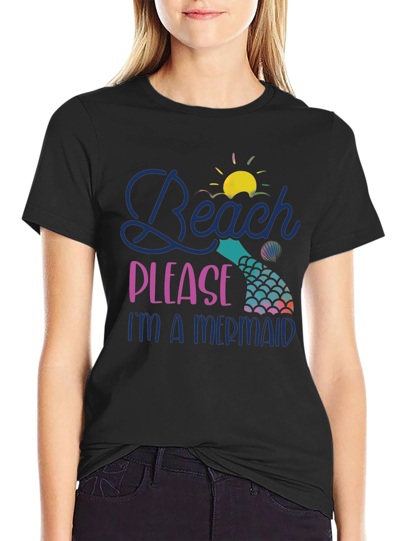 Camiseta Negra Beach Please Im a Mermaid