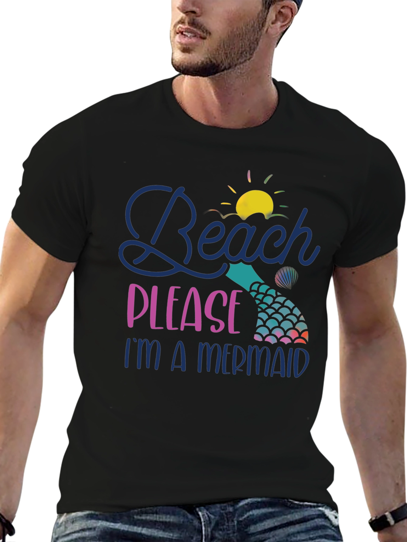 Camiseta Negra Beach Please Im a Mermaid