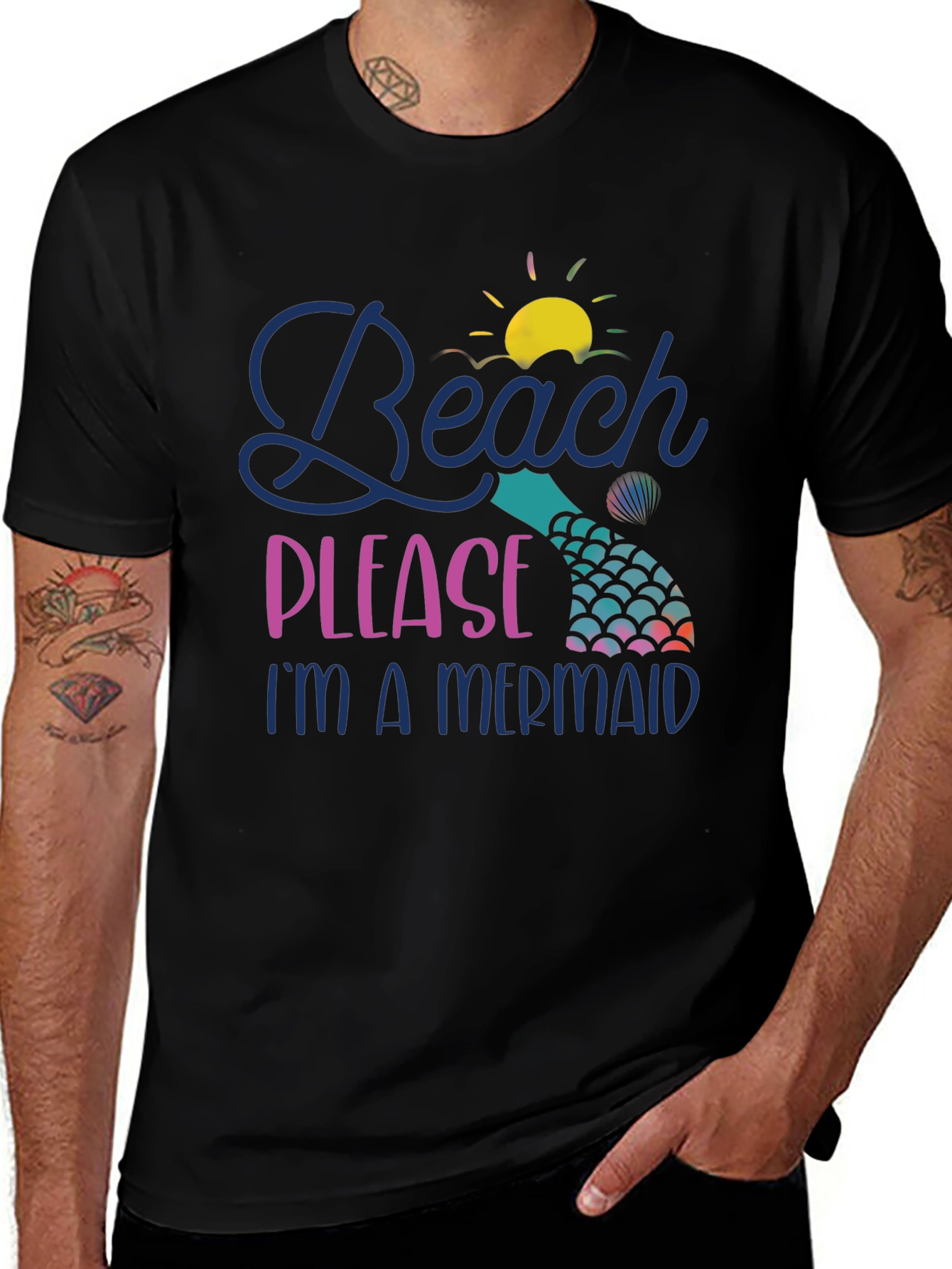 Camiseta Negra Beach Please Im a Mermaid