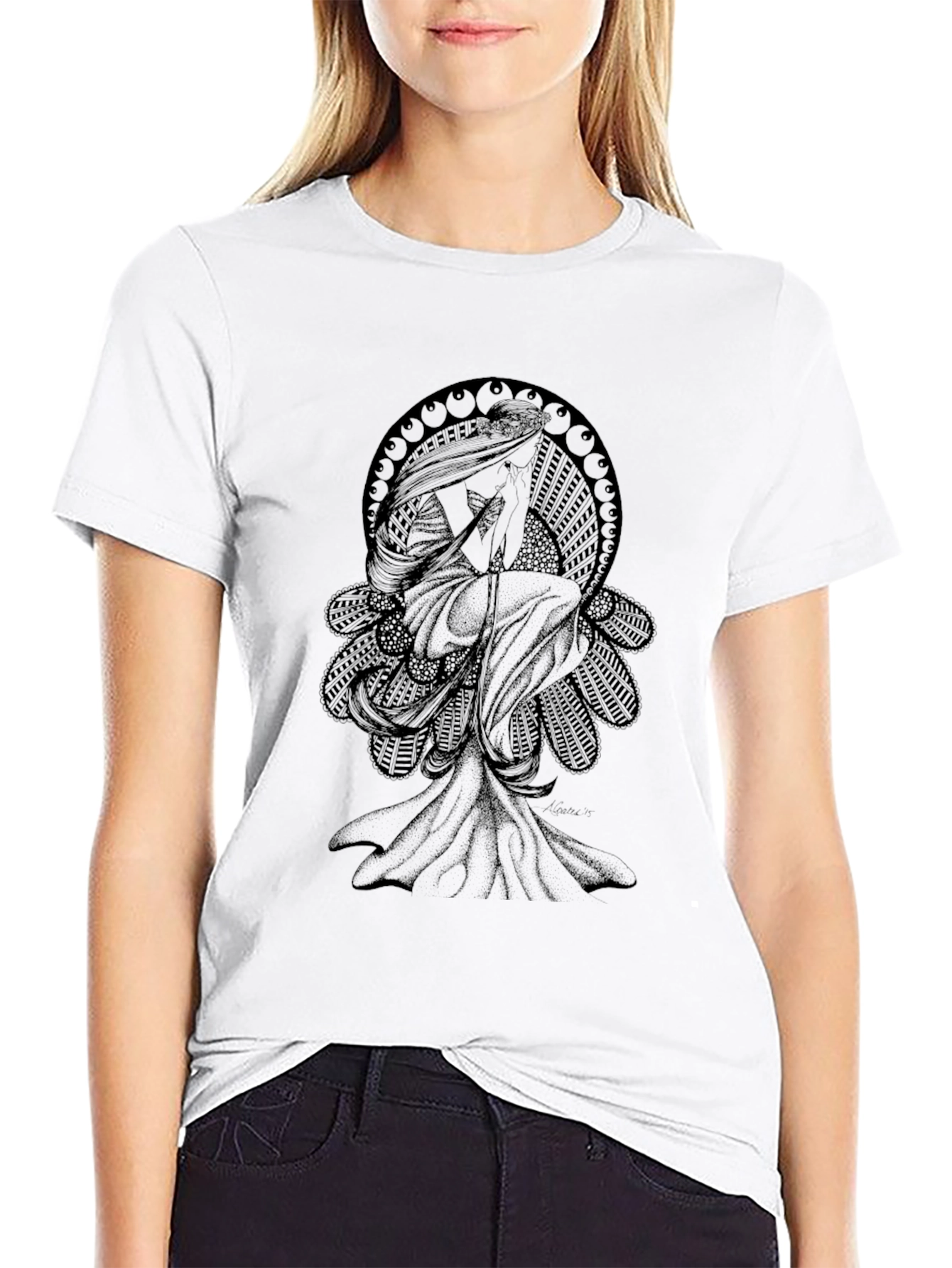 Camiseta Negra Hombre - Diseño Art Nouveau
