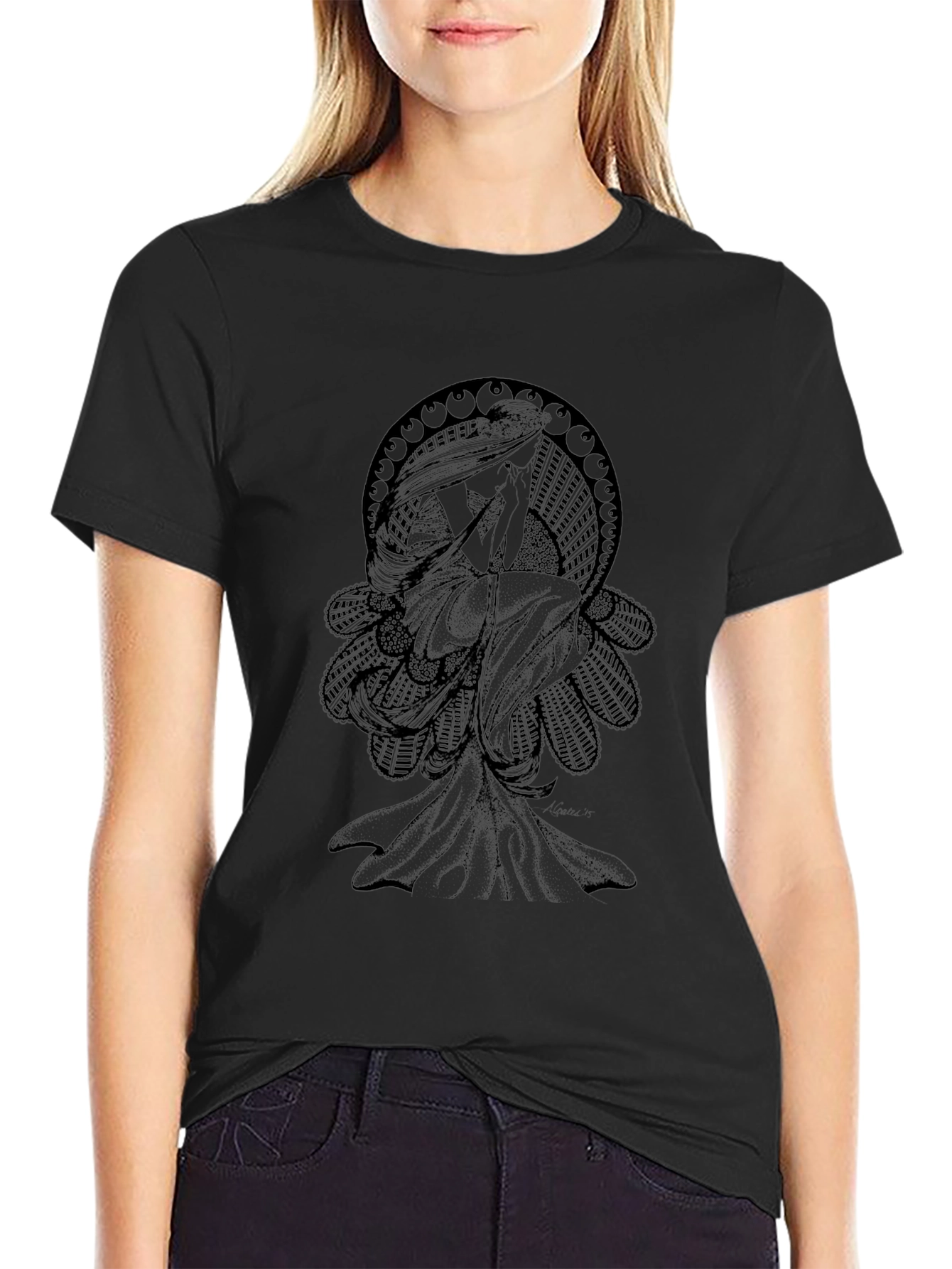 Camiseta Negra Hombre - Diseño Art Nouveau