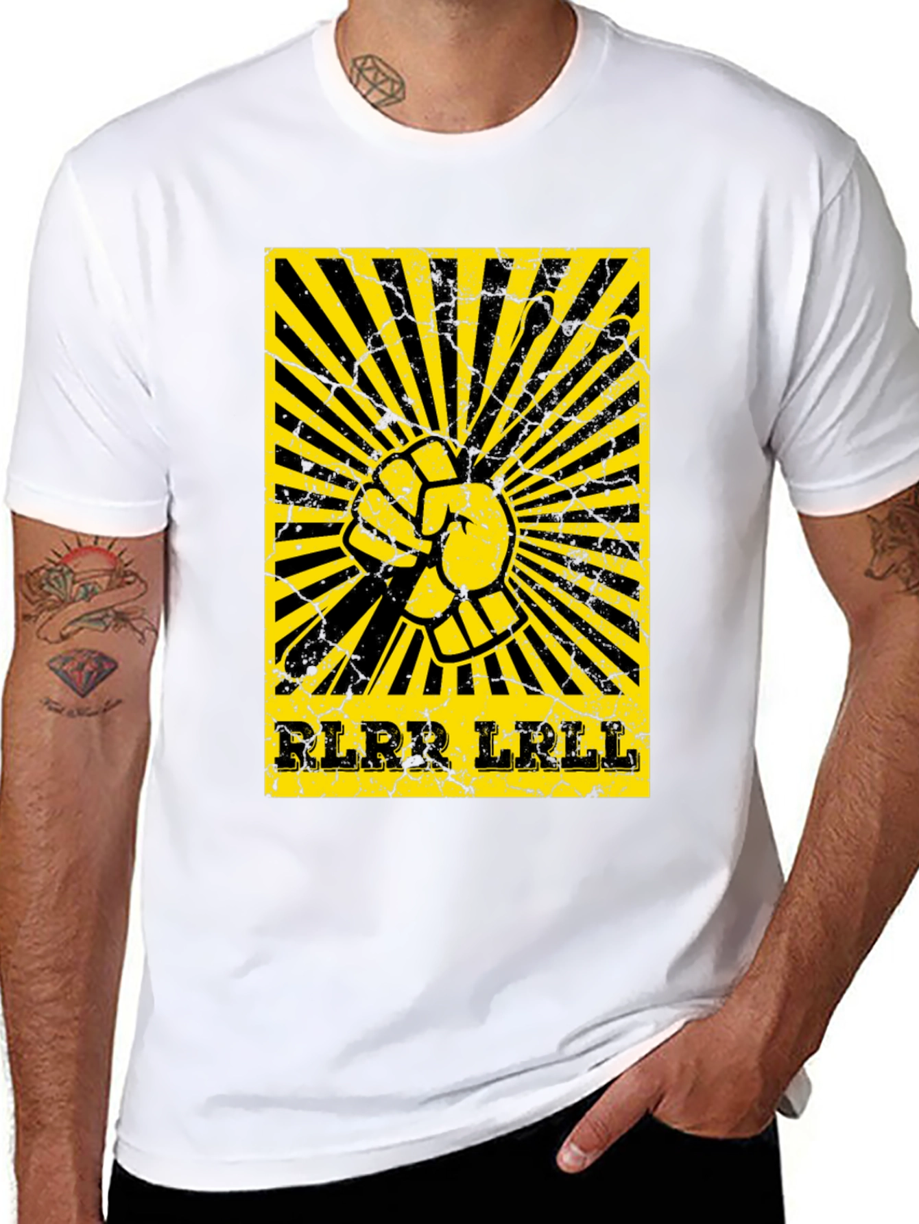 Camiseta Negra con Diseño de Ritmo de Batería Amarillo