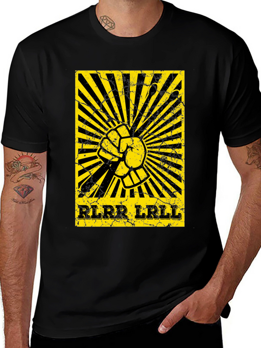 Camiseta Negra con Diseño de Ritmo de Batería Amarillo