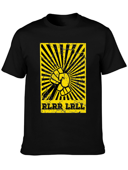 Camiseta Negra con Diseño de Ritmo de Batería Amarillo