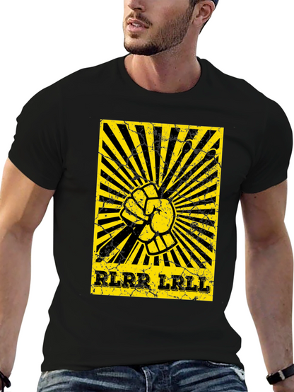 Camiseta Negra con Diseño de Ritmo de Batería Amarillo