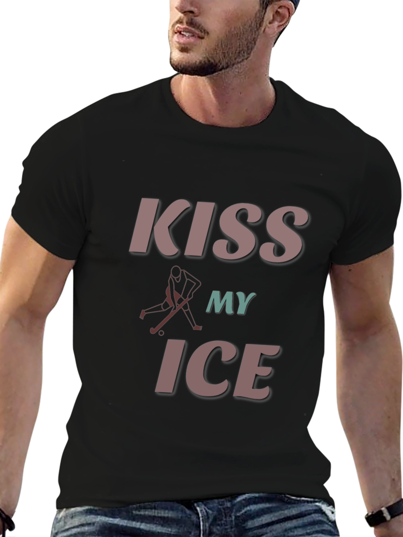 Camiseta Negra con Diseño de Hockey Kiss My Ice