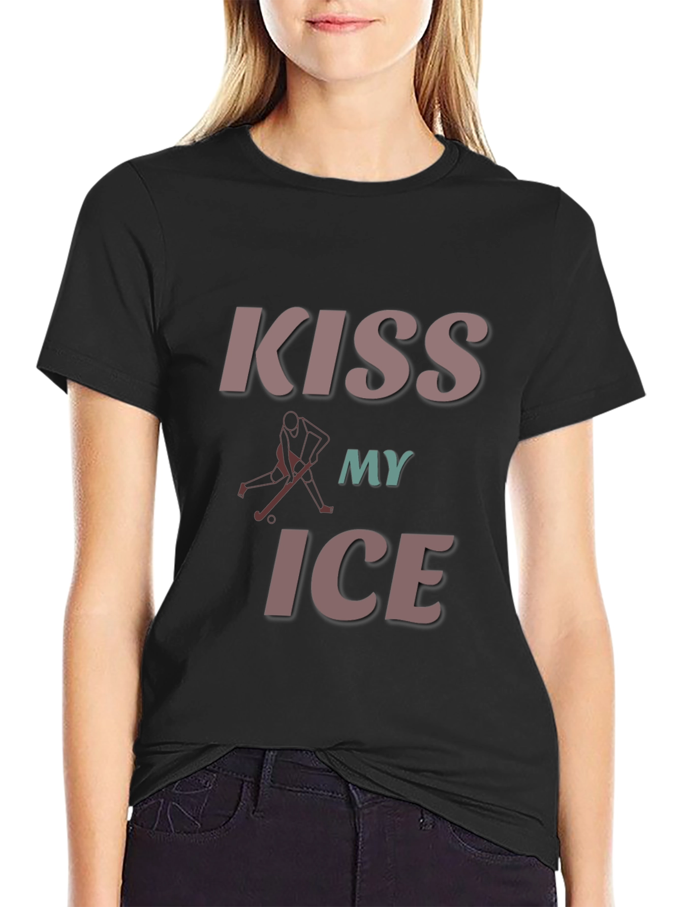 Camiseta Negra con Diseño de Hockey Kiss My Ice