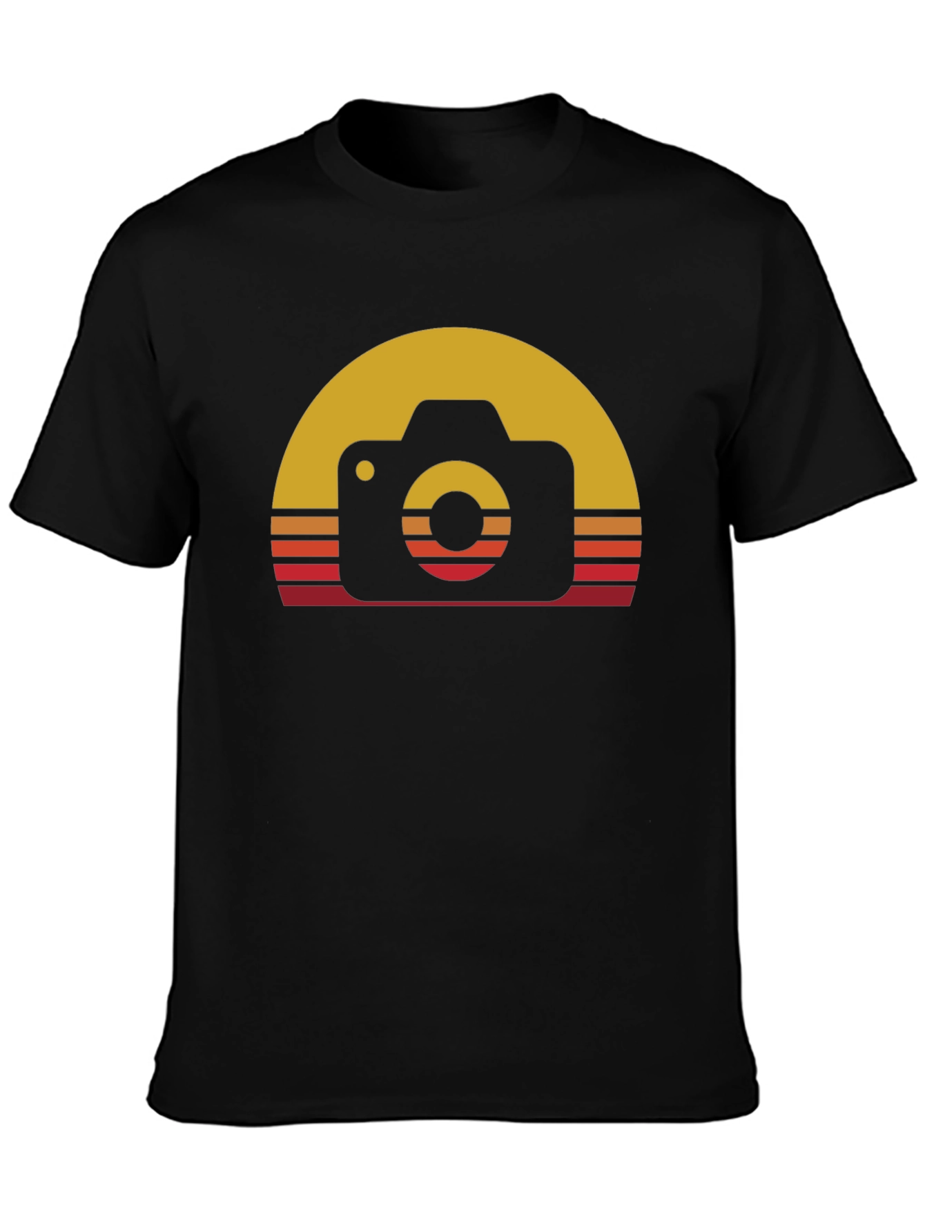 Camiseta Negra con Diseño Retro de Cámara Fotográfica
