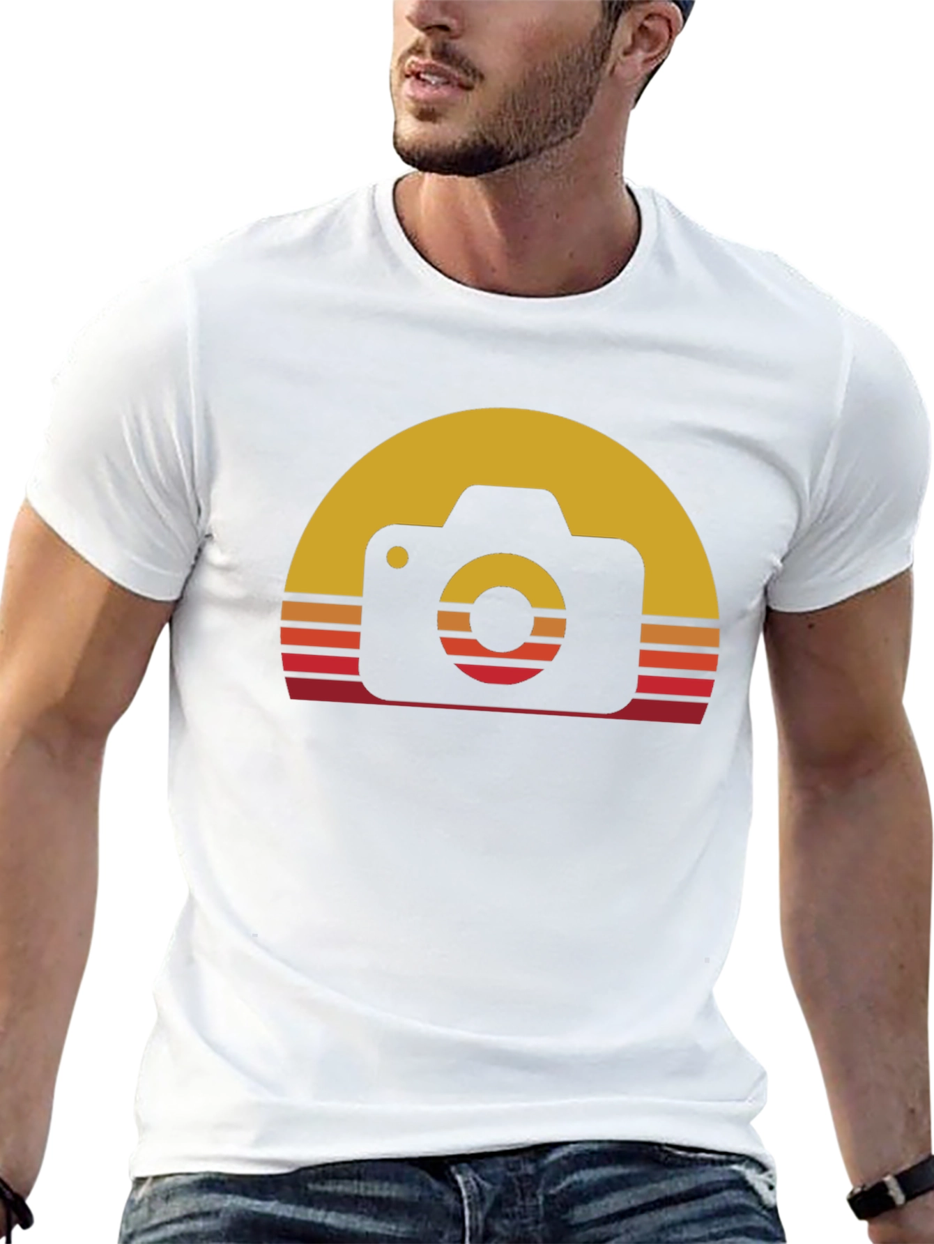 Camiseta Negra con Diseño Retro de Cámara Fotográfica