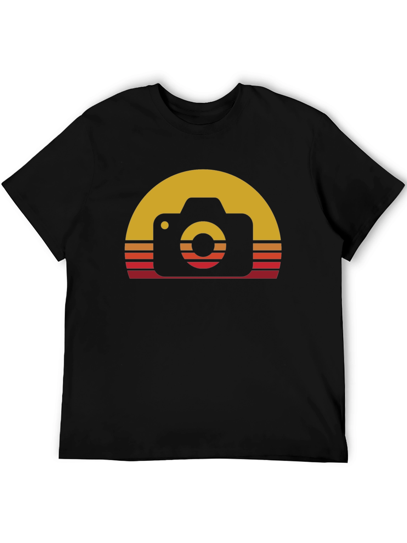 Camiseta Negra con Diseño Retro de Cámara Fotográfica