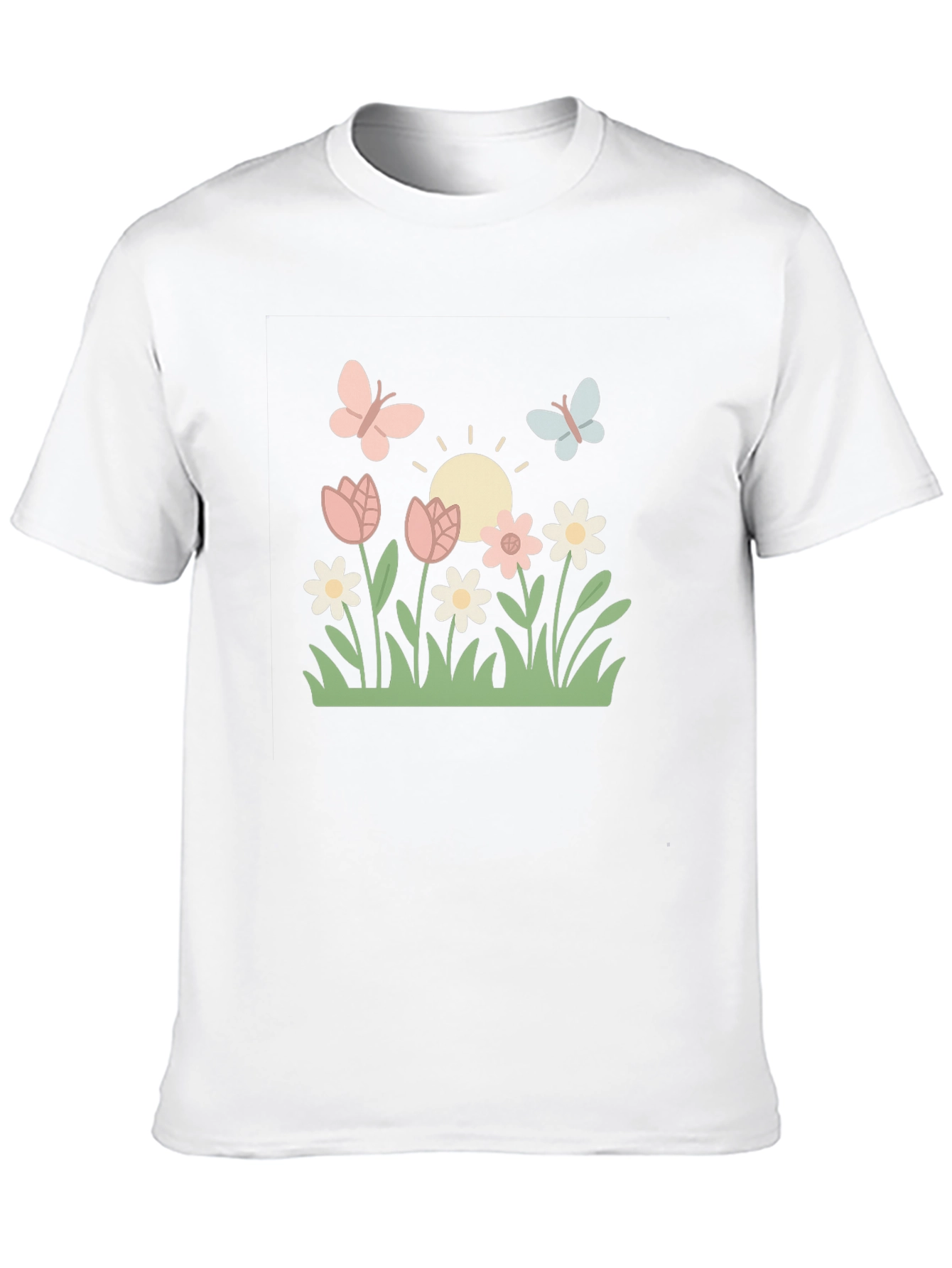 Camiseta Negra con Diseño Floral y Mariposas