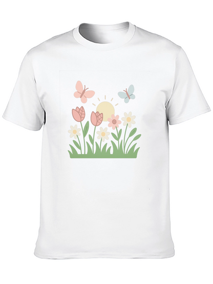 Camiseta Negra con Diseño Floral y Mariposas