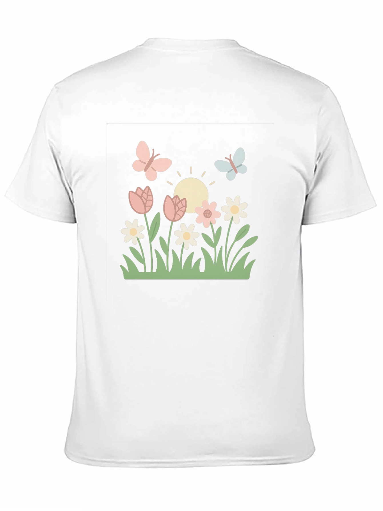 Camiseta Negra con Diseño Floral y Mariposas