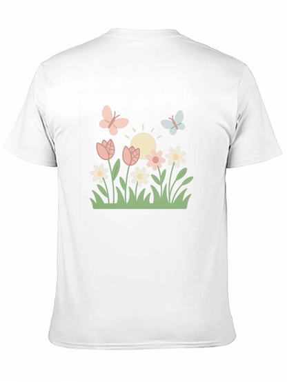 Camiseta Negra con Diseño Floral y Mariposas