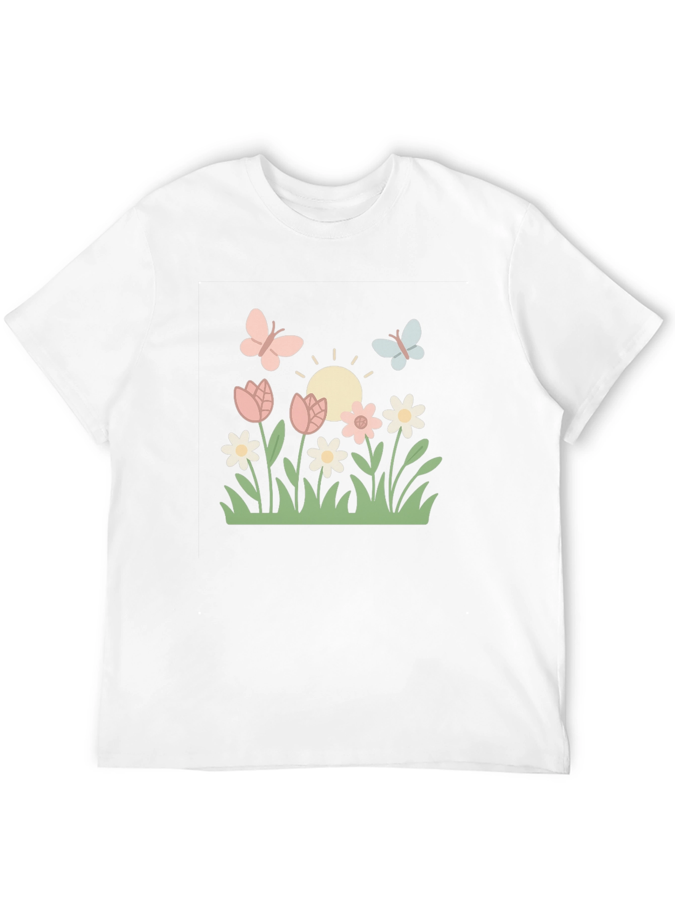 Camiseta Negra con Diseño Floral y Mariposas