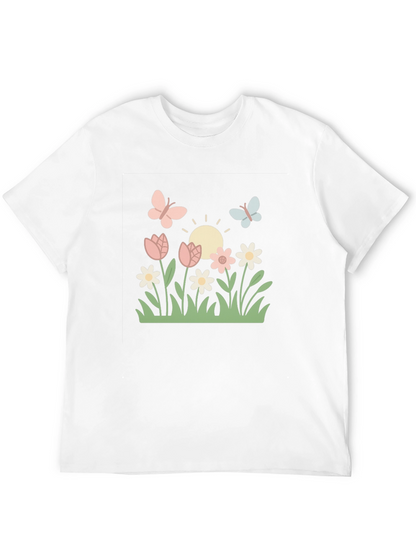 Camiseta Negra con Diseño Floral y Mariposas