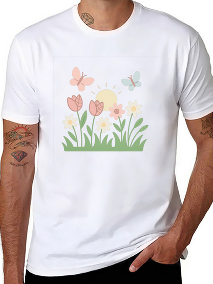 Camiseta Negra con Diseño Floral y Mariposas