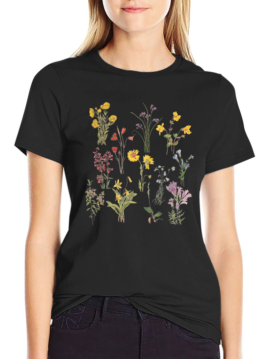 Camiseta Negra con Estampado Floral Vintage