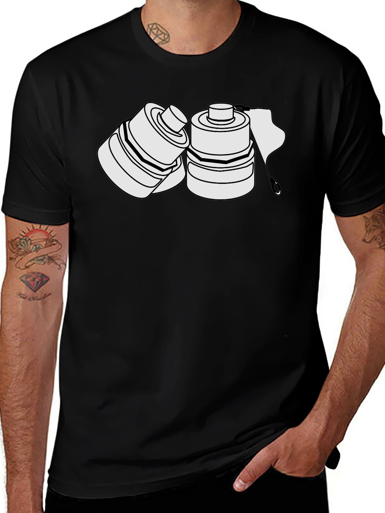 Camiseta Negra con Diseño de Latas Abstractas