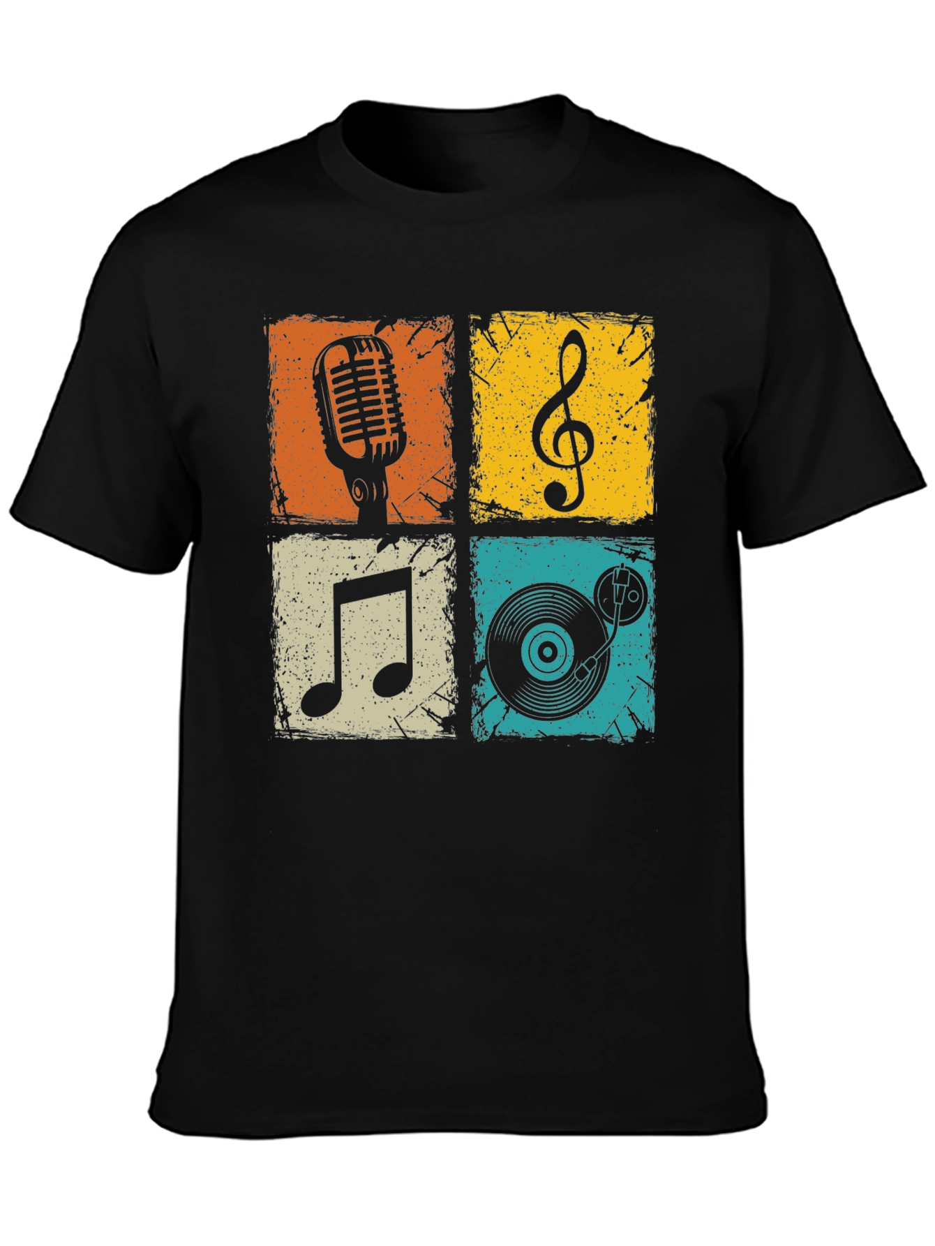 Camiseta Hombre Negra con Diseño Musical Retro