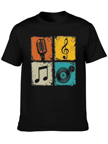 Camiseta Hombre Negra con Diseño Musical Retro