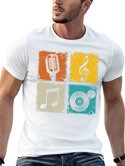 Camiseta Hombre Negra con Diseño Musical Retro