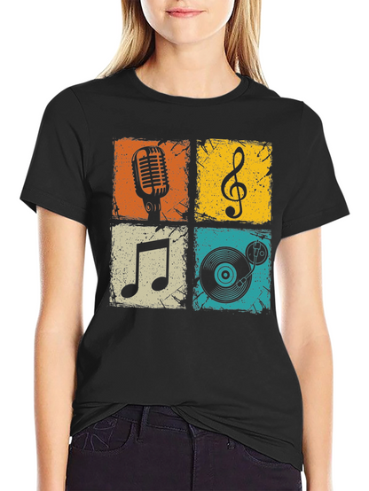 Camiseta Hombre Negra con Diseño Musical Retro