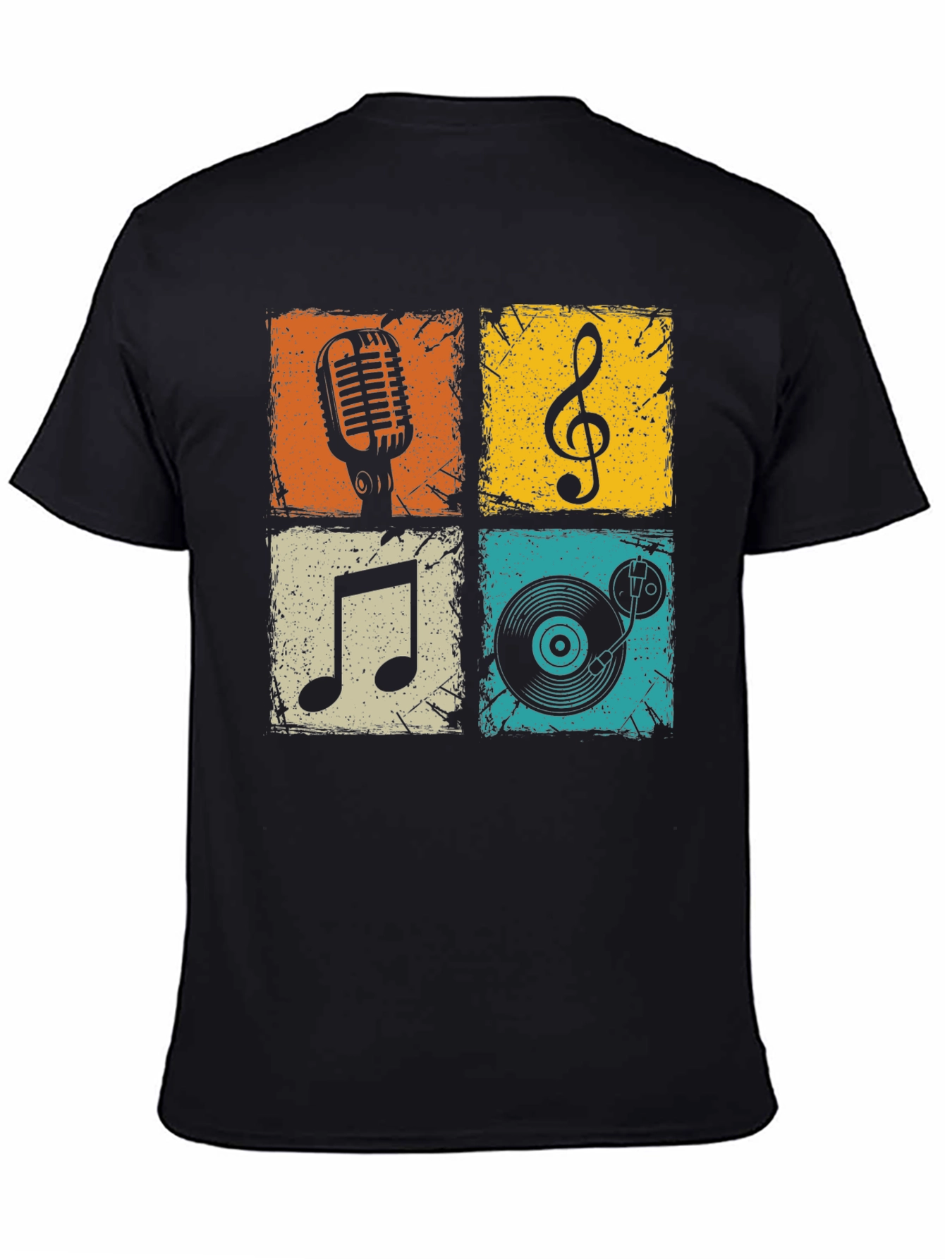 Camiseta Hombre Negra con Diseño Musical Retro