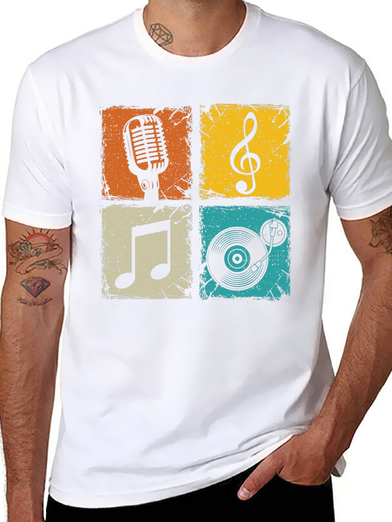 Camiseta Hombre Negra con Diseño Musical Retro