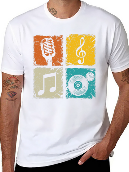 Camiseta Hombre Negra con Diseño Musical Retro