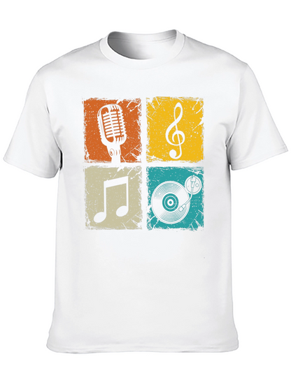 Camiseta Hombre Negra con Diseño Musical Retro