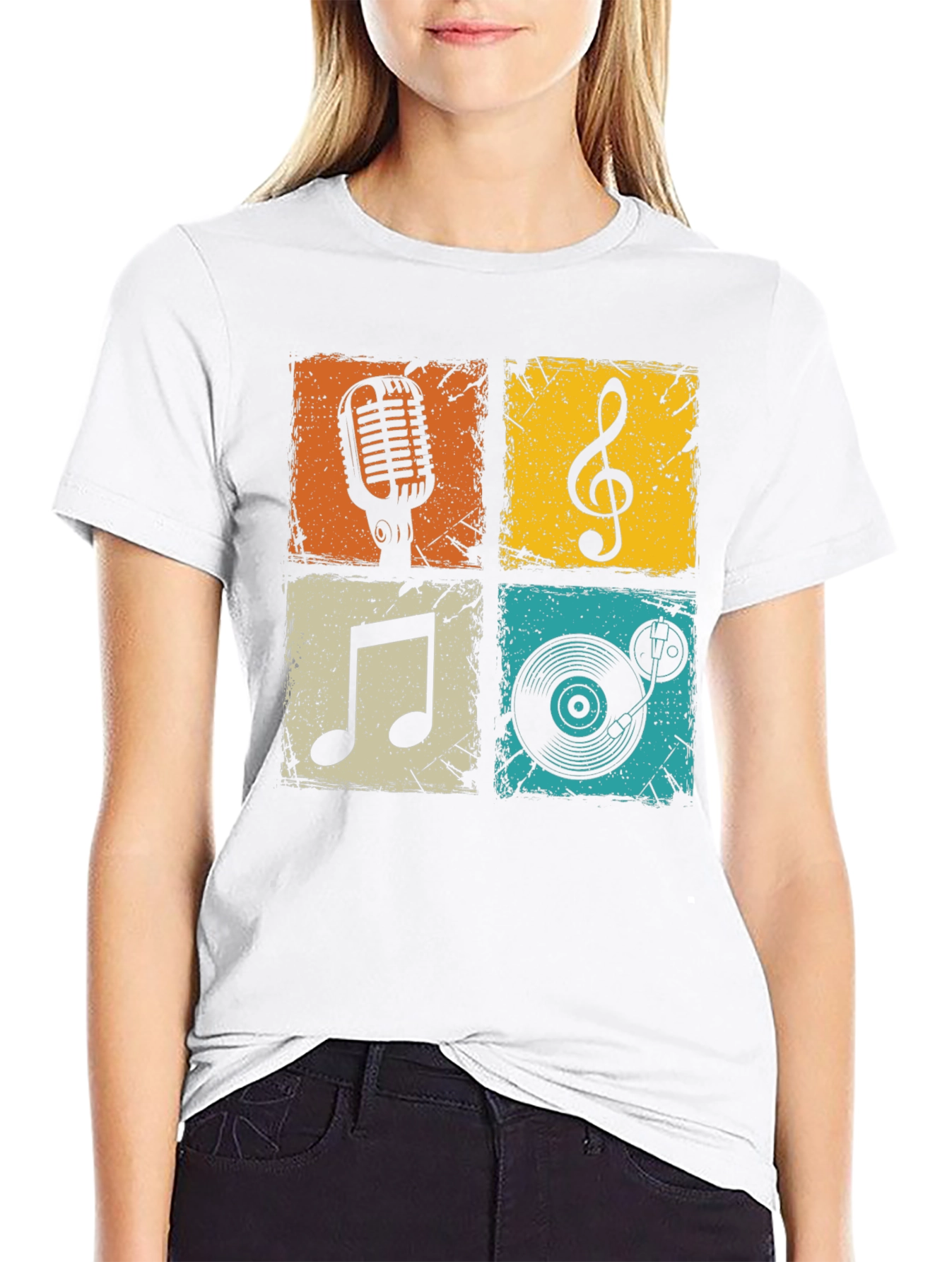 Camiseta Hombre Negra con Diseño Musical Retro