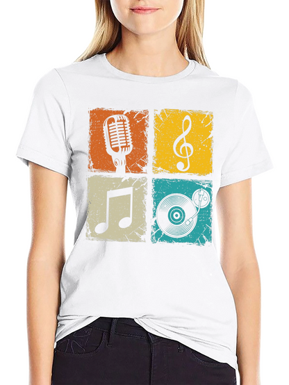Camiseta Hombre Negra con Diseño Musical Retro