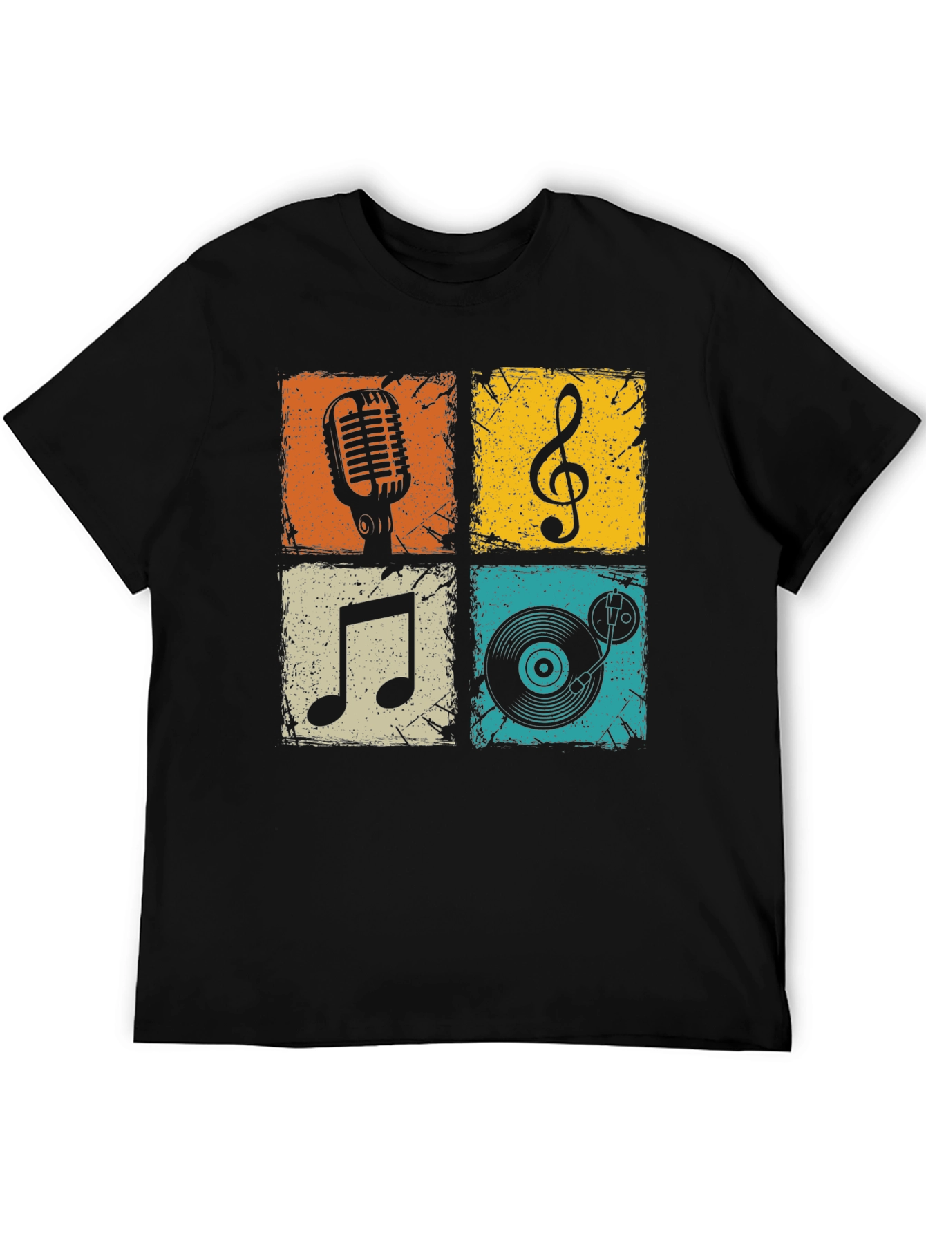 Camiseta Hombre Negra con Diseño Musical Retro