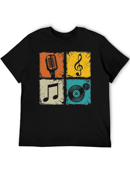 Camiseta Hombre Negra con Diseño Musical Retro