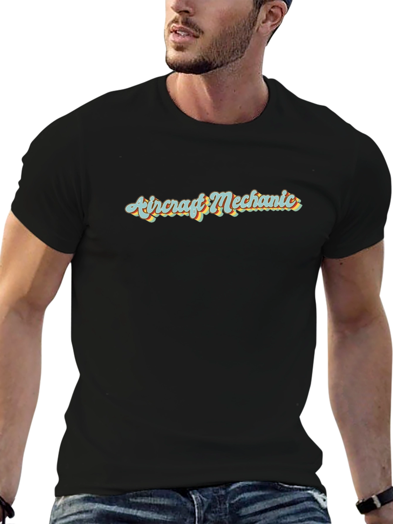 Camiseta Negra Mecánico de Aviones Retro