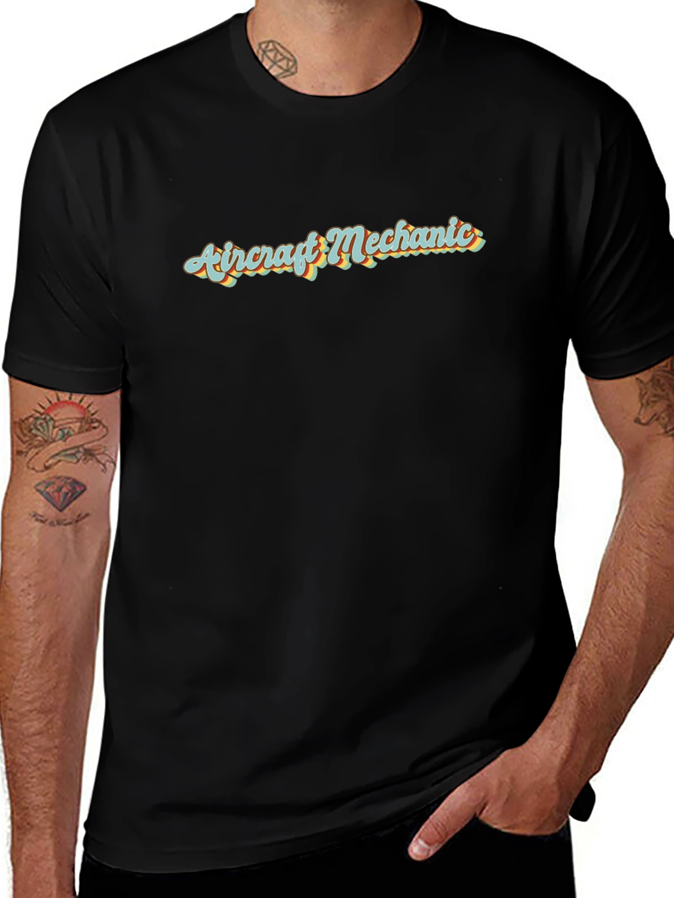 Camiseta Negra Mecánico de Aviones Retro