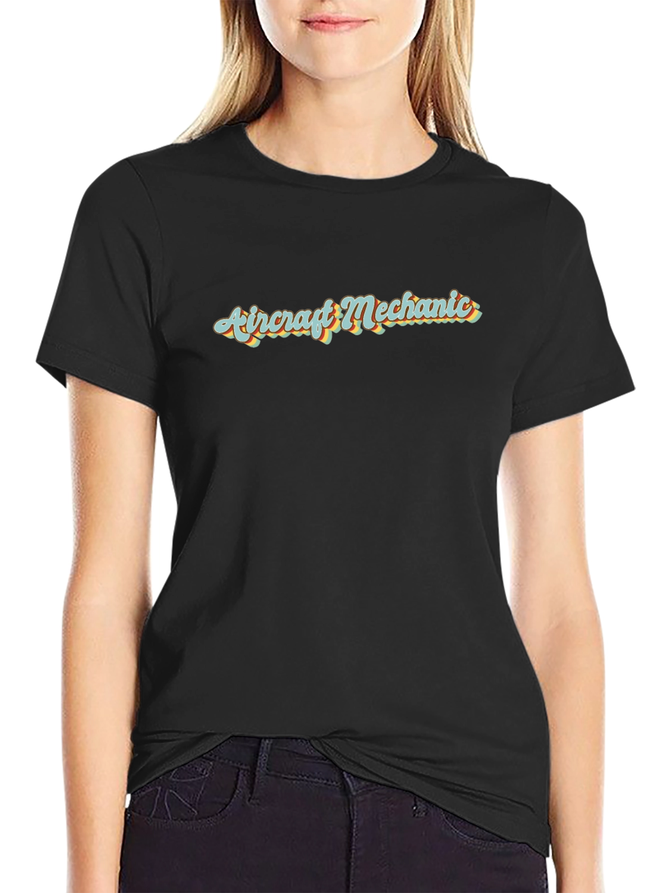 Camiseta Negra Mecánico de Aviones Retro