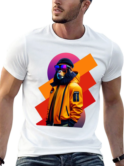 Camiseta Negra con León Urbano y Gafas de Sol