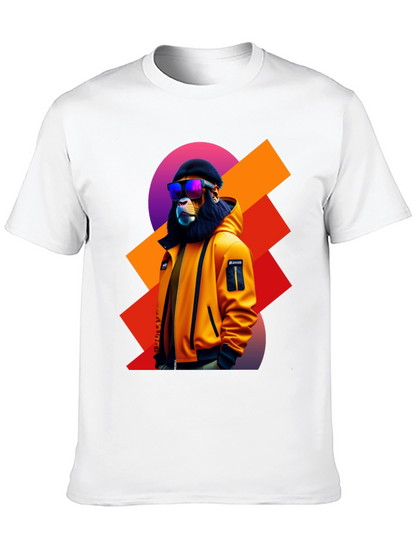 Camiseta Negra con León Urbano y Gafas de Sol