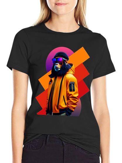 Camiseta Negra con León Urbano y Gafas de Sol